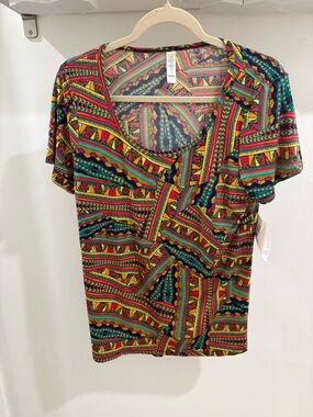 LuLaRoe Geometric Print Scoop Neck T-Shirt Multicolor Short Sleeve Size M